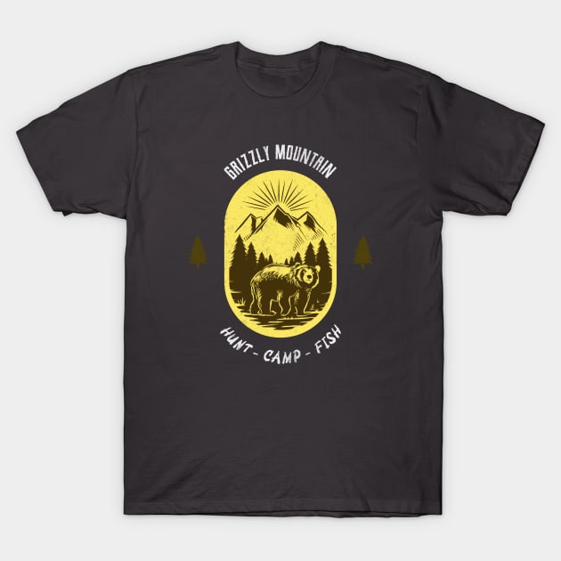 Grizzly Mountain Hunt Camp Fish - Yellow V2 T-Shirt by Tip Top Tee's